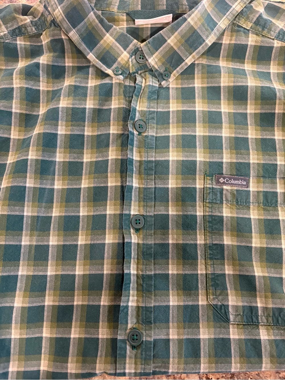 Columbia Teal and Green Plaid Button-Down Shirt